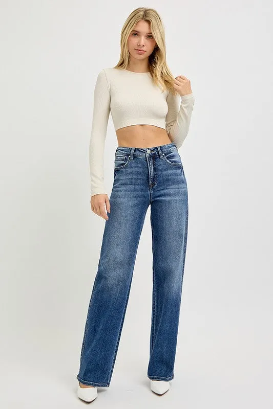 Sawyer High Rise Wide Leg Baggy Jeans Dark Wash