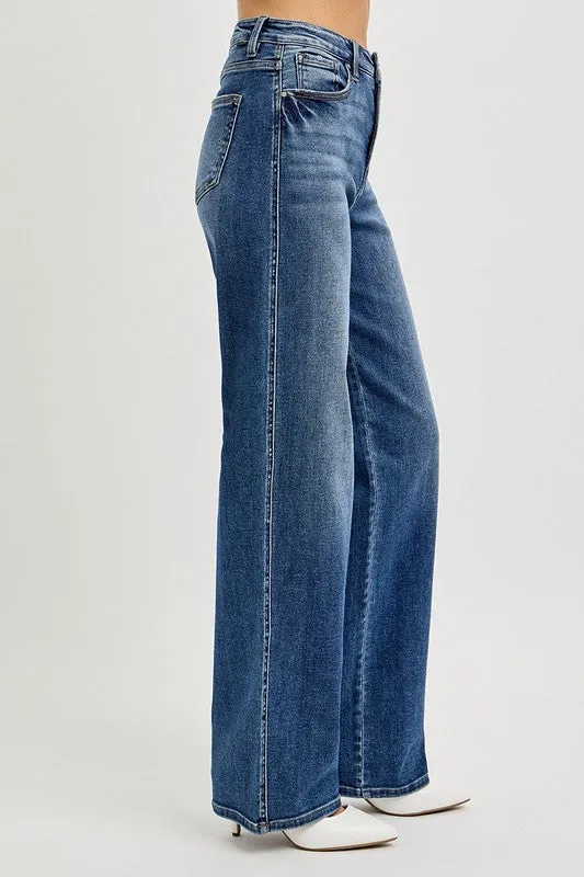Sawyer High Rise Wide Leg Baggy Jeans Dark Wash