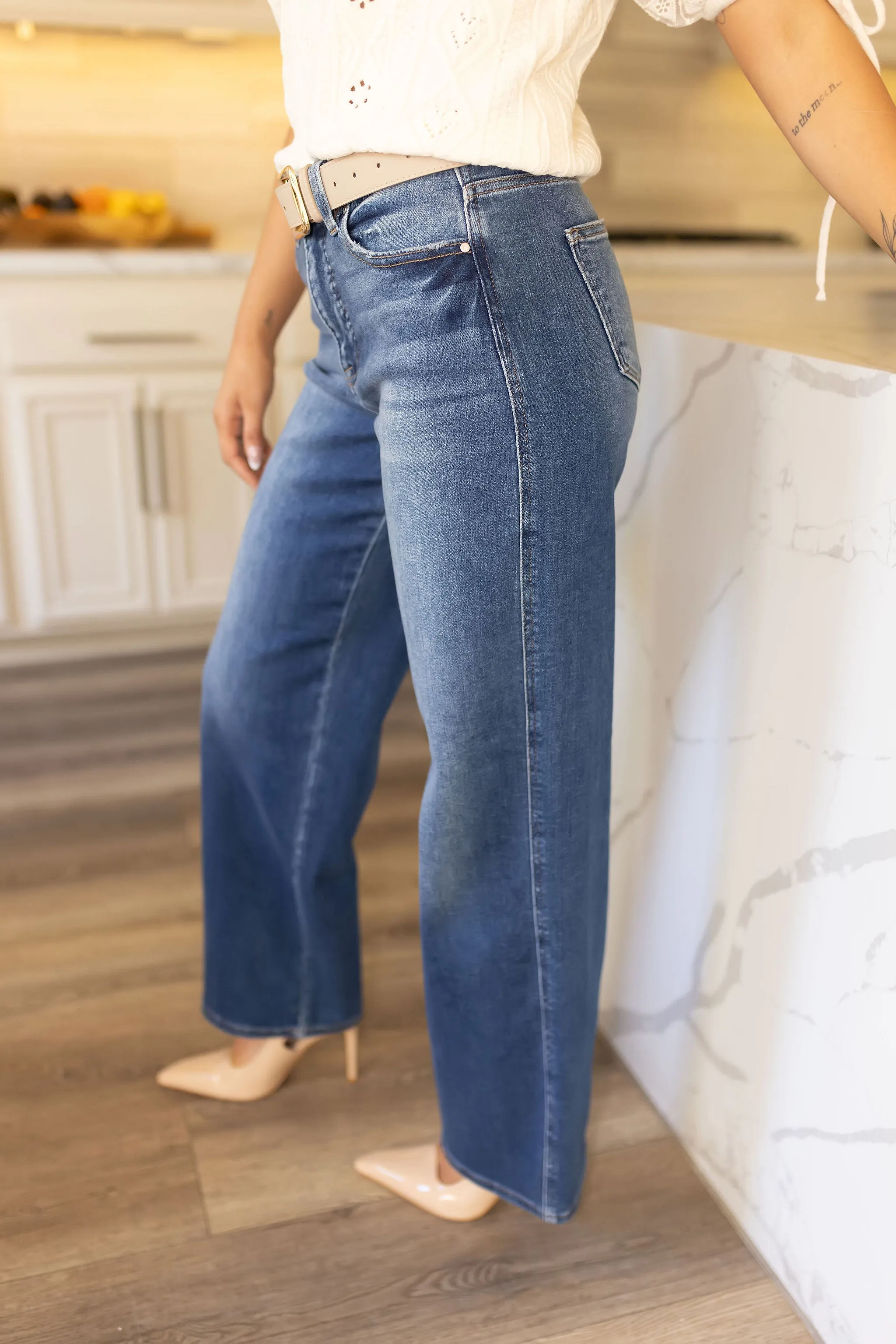 Sawyer High Rise Wide Leg Baggy Jeans Dark Wash