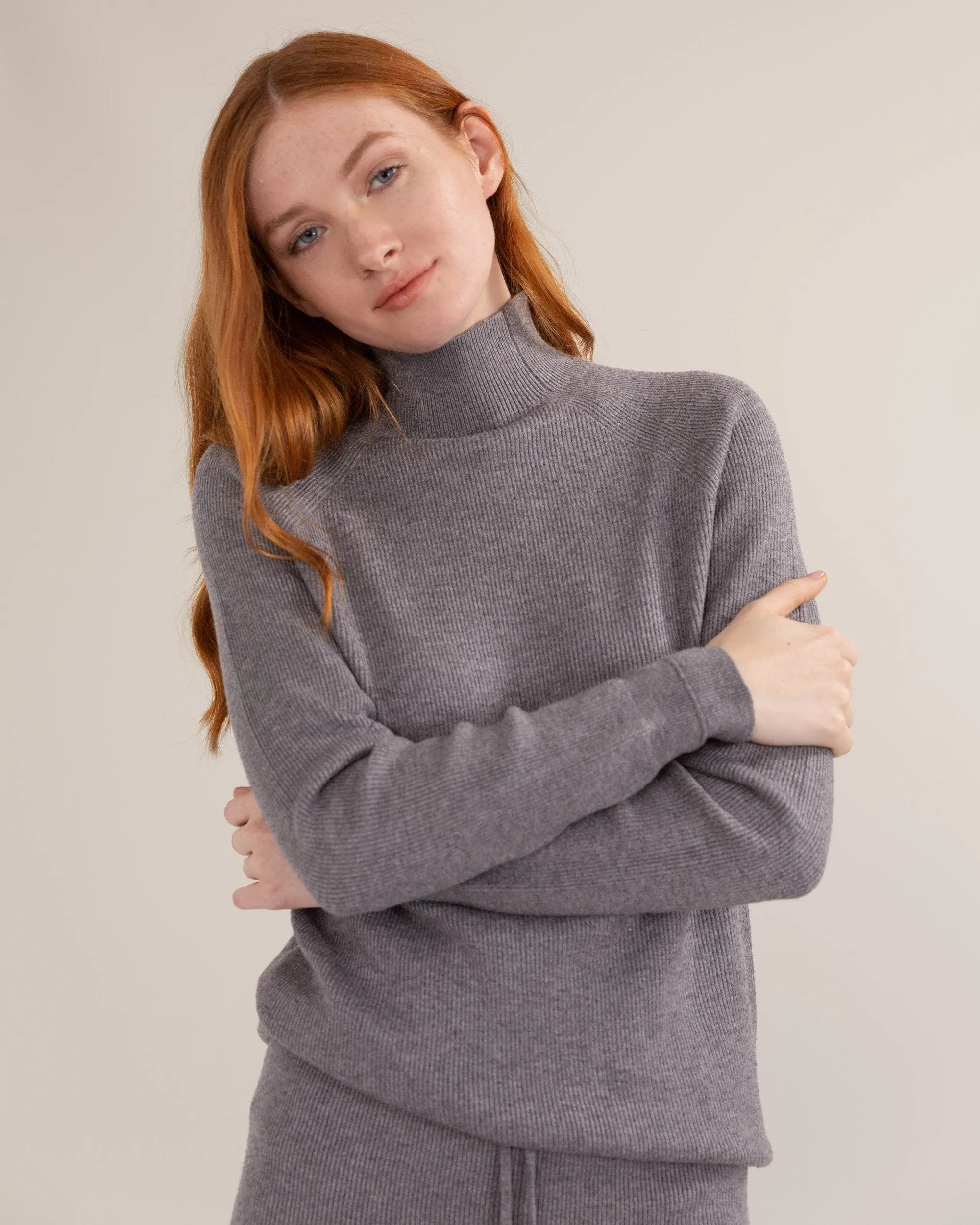 Selena Ribbed Mock-Neck Knit Sweater