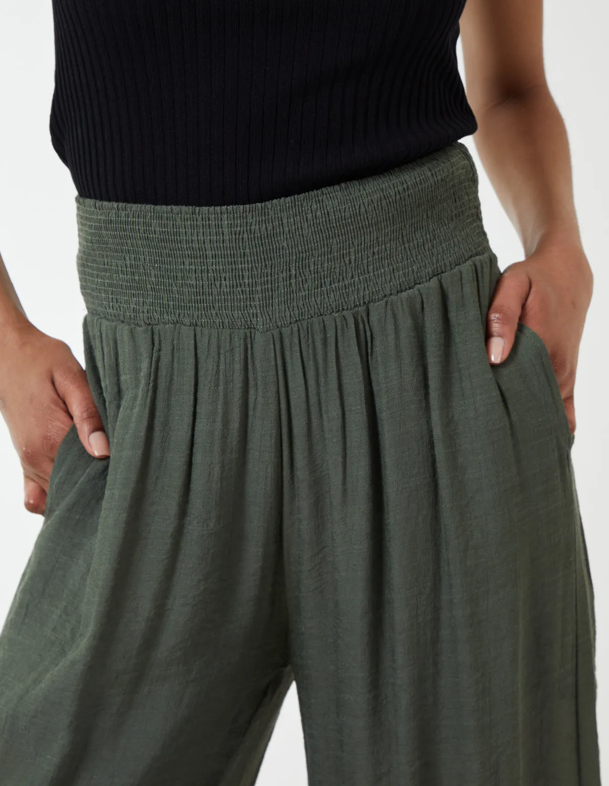 Shirring Waist Wide Leg Trousers