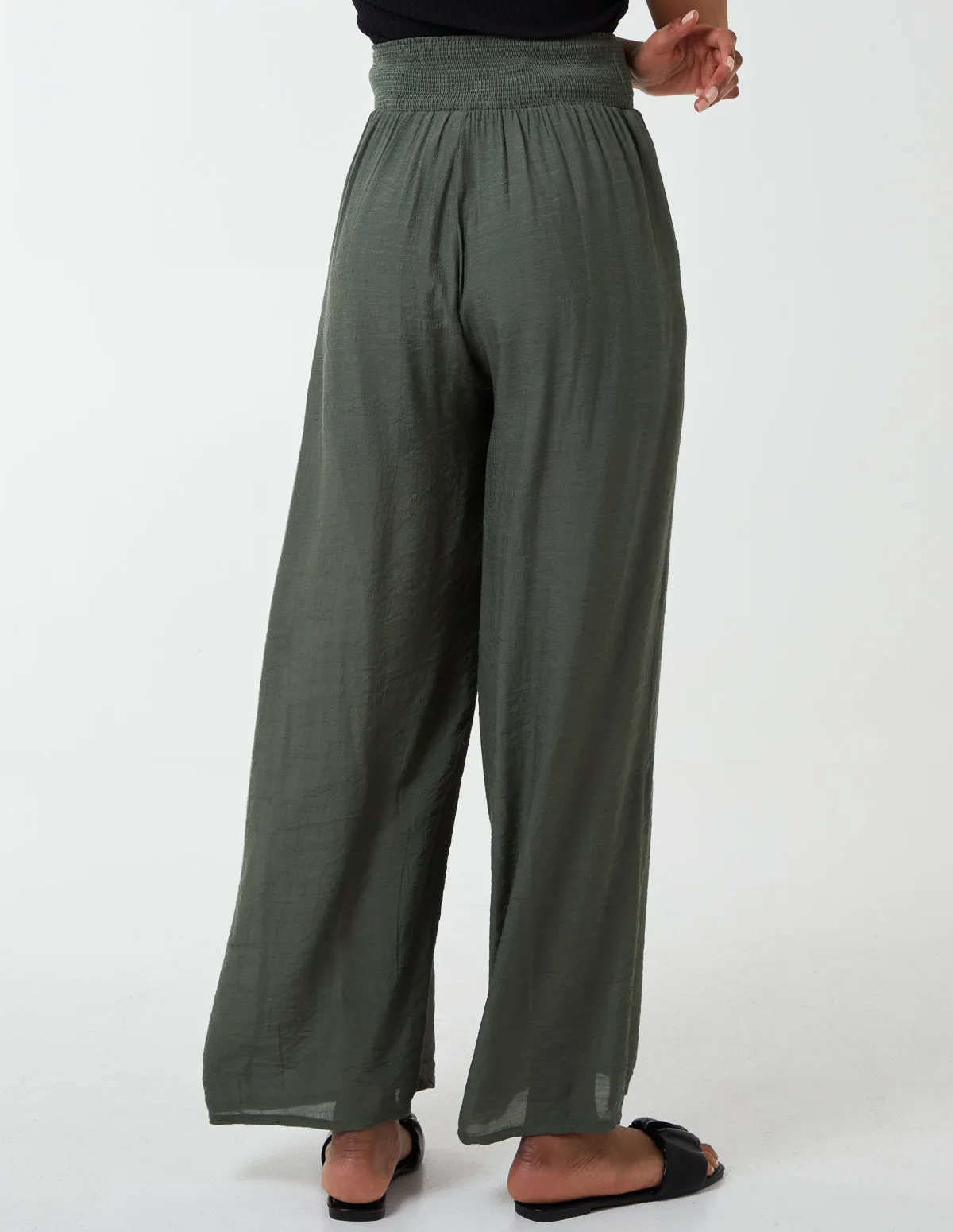 Shirring Waist Wide Leg Trousers