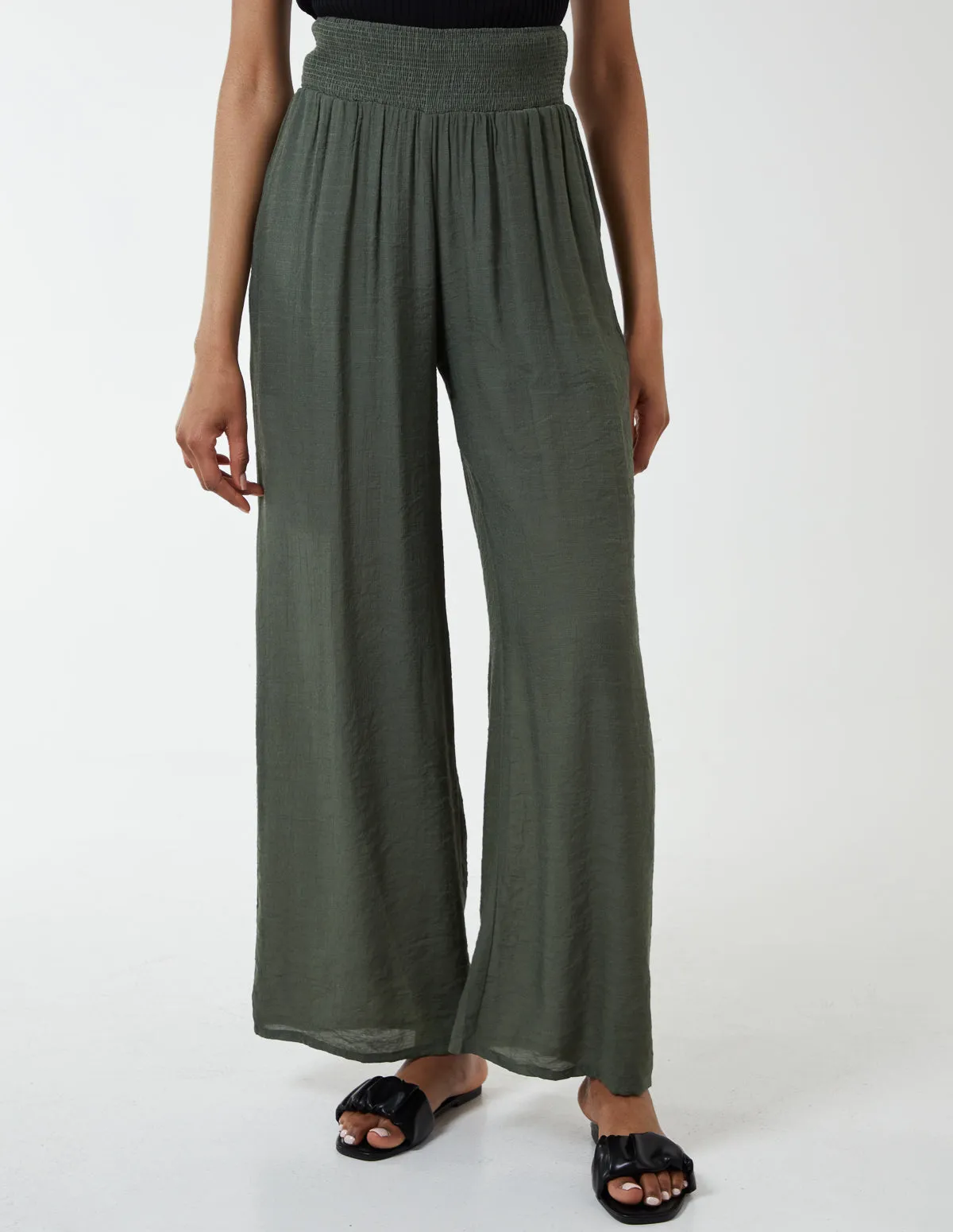 Shirring Waist Wide Leg Trousers