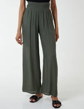 Shirring Waist Wide Leg Trousers
