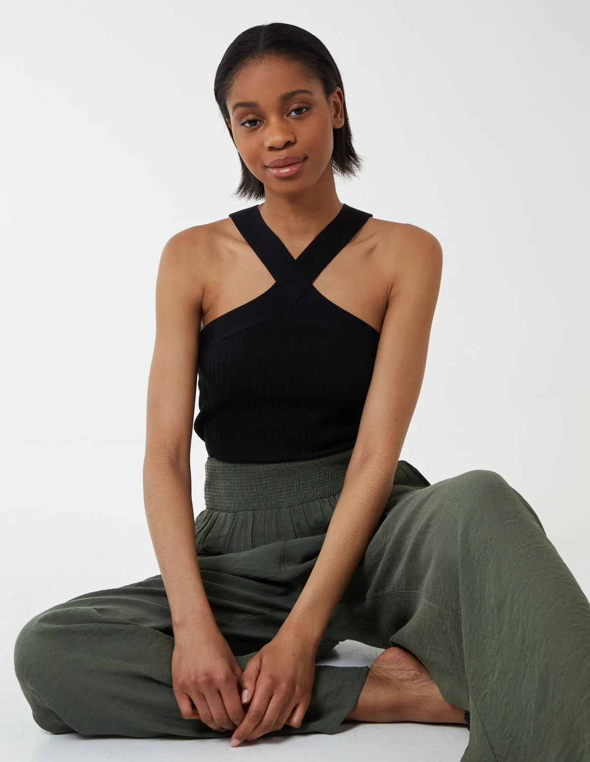 Shirring Waist Wide Leg Trousers