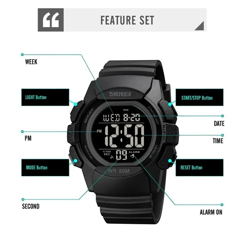 SKMEI 1771 Dual Time Sport Watch Water Resistant & Chronograph, Full Black