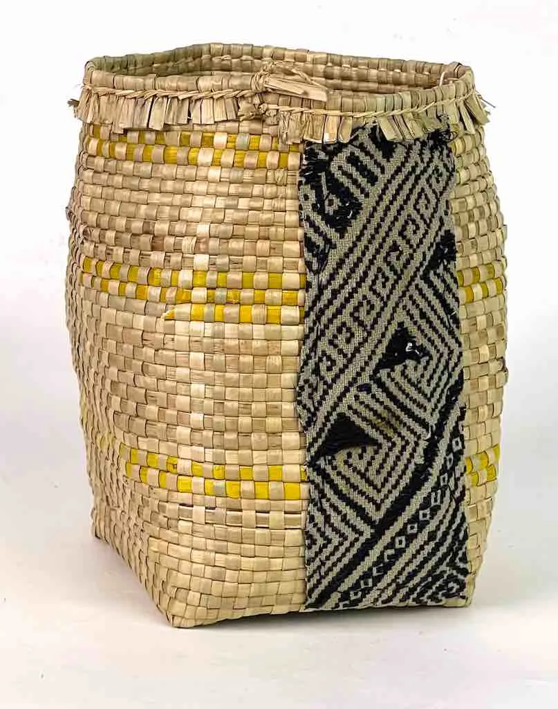Small Deep Vintage Flexible Swampgrass Basket, Cloth Accent - Benin