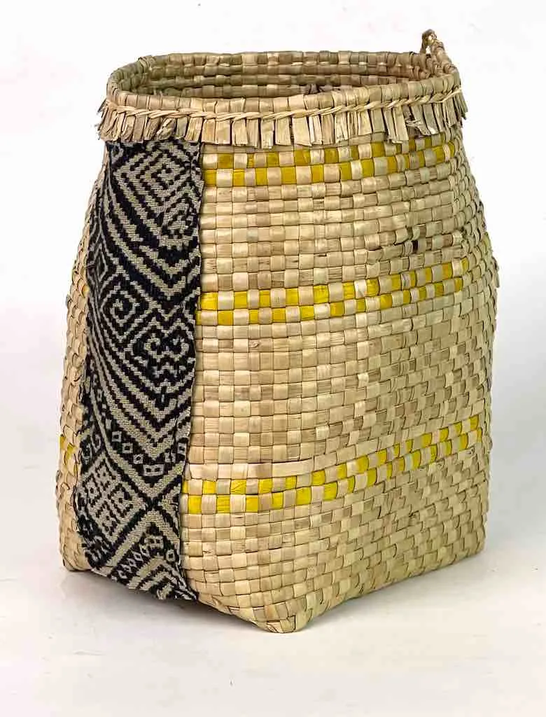Small Deep Vintage Flexible Swampgrass Basket, Cloth Accent - Benin