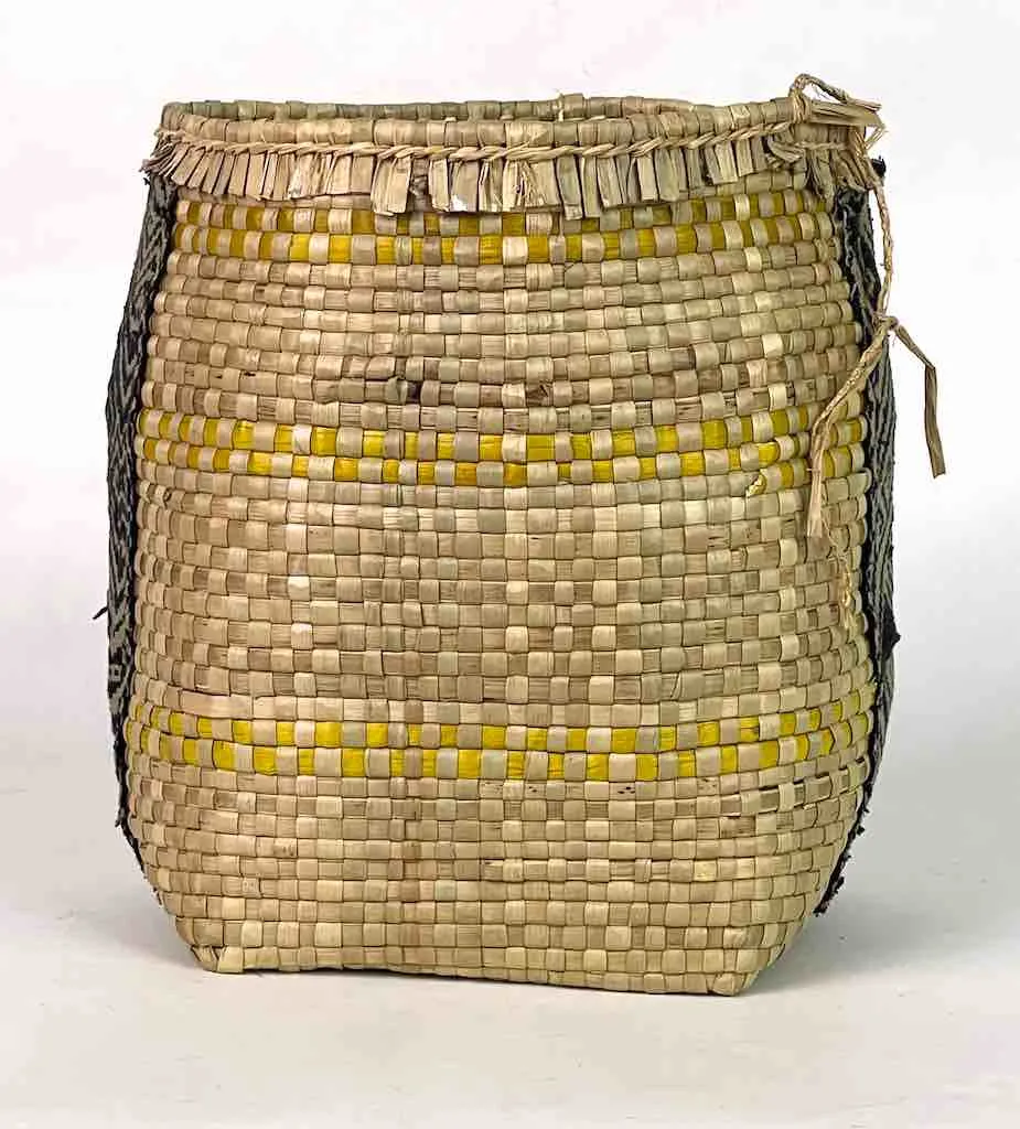 Small Deep Vintage Flexible Swampgrass Basket, Cloth Accent - Benin