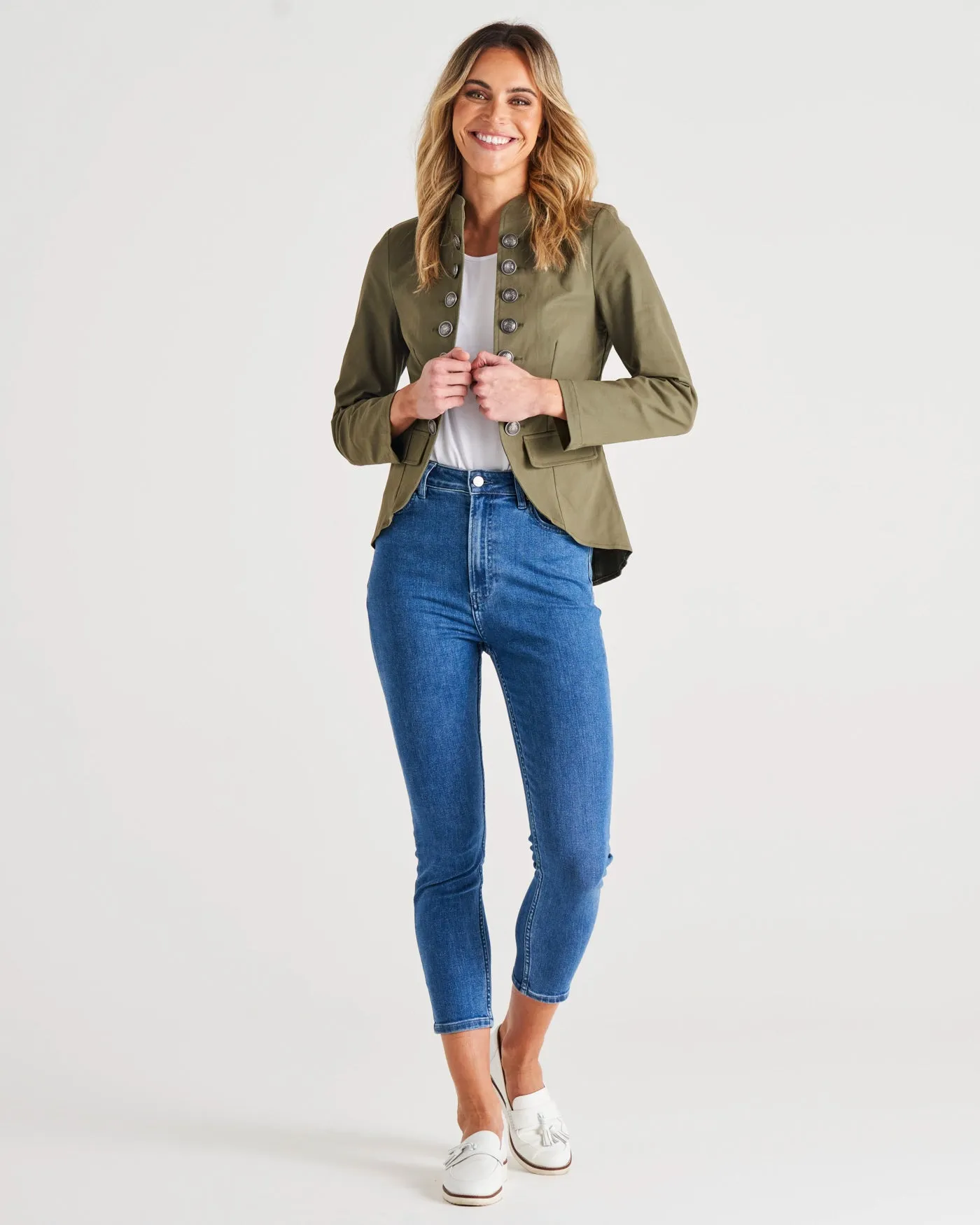 Stacey Structured Button Up Military Jacket - Khaki