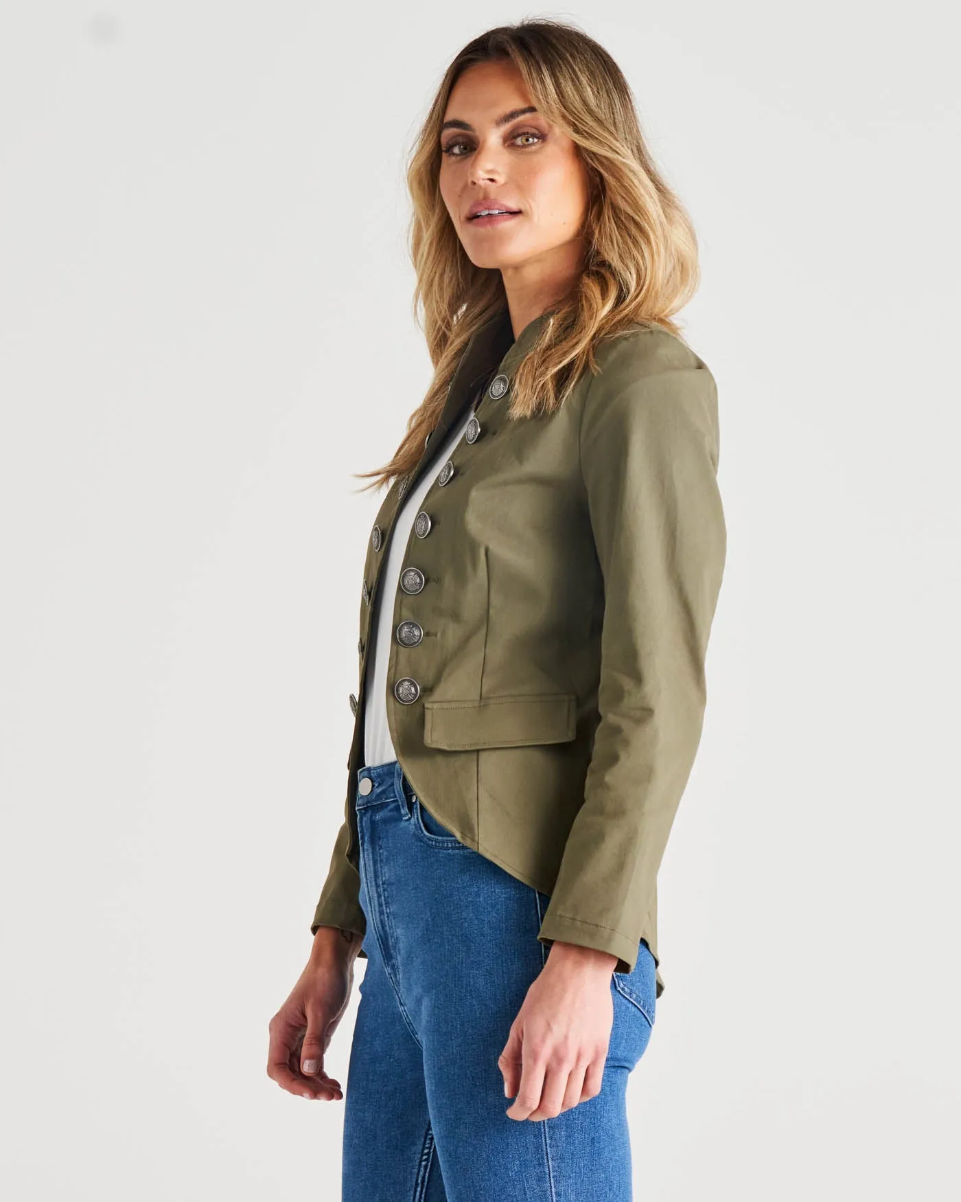 Stacey Structured Button Up Military Jacket - Khaki