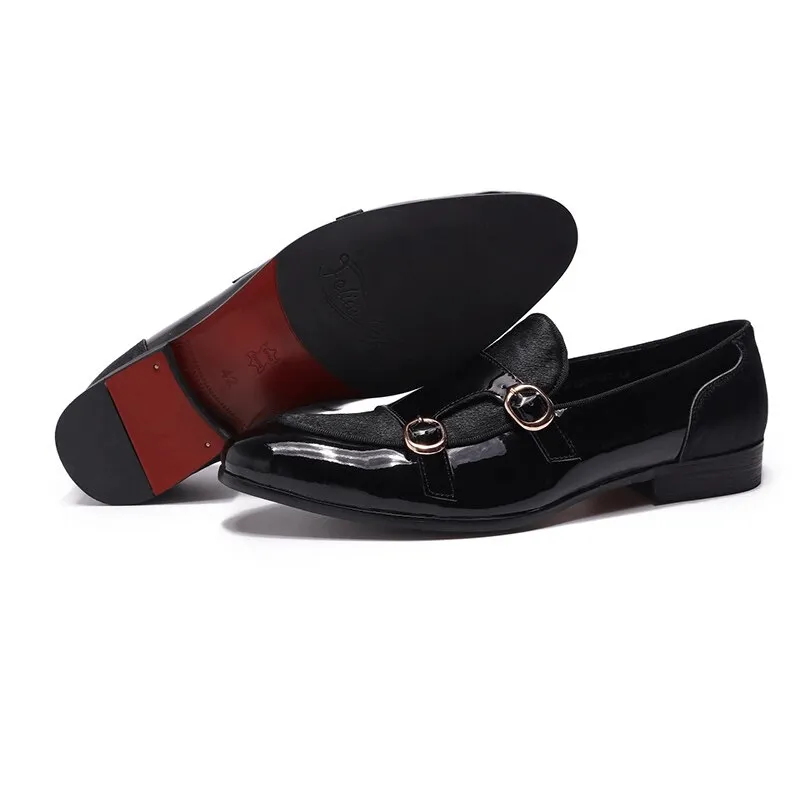 Stylish Men's Patent Leather Loafers / Casual Male Shoes With Double Buckle