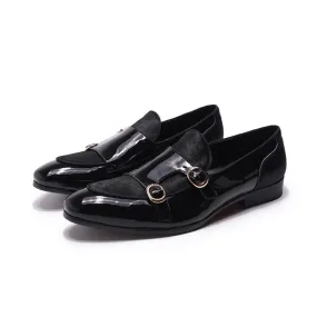 Stylish Men's Patent Leather Loafers / Casual Male Shoes With Double Buckle
