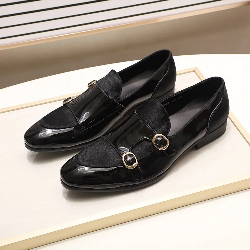 Stylish Men's Patent Leather Loafers / Casual Male Shoes With Double Buckle