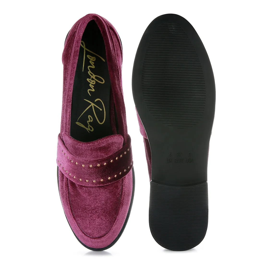 Walkin Stud Detail Velvet Loafers