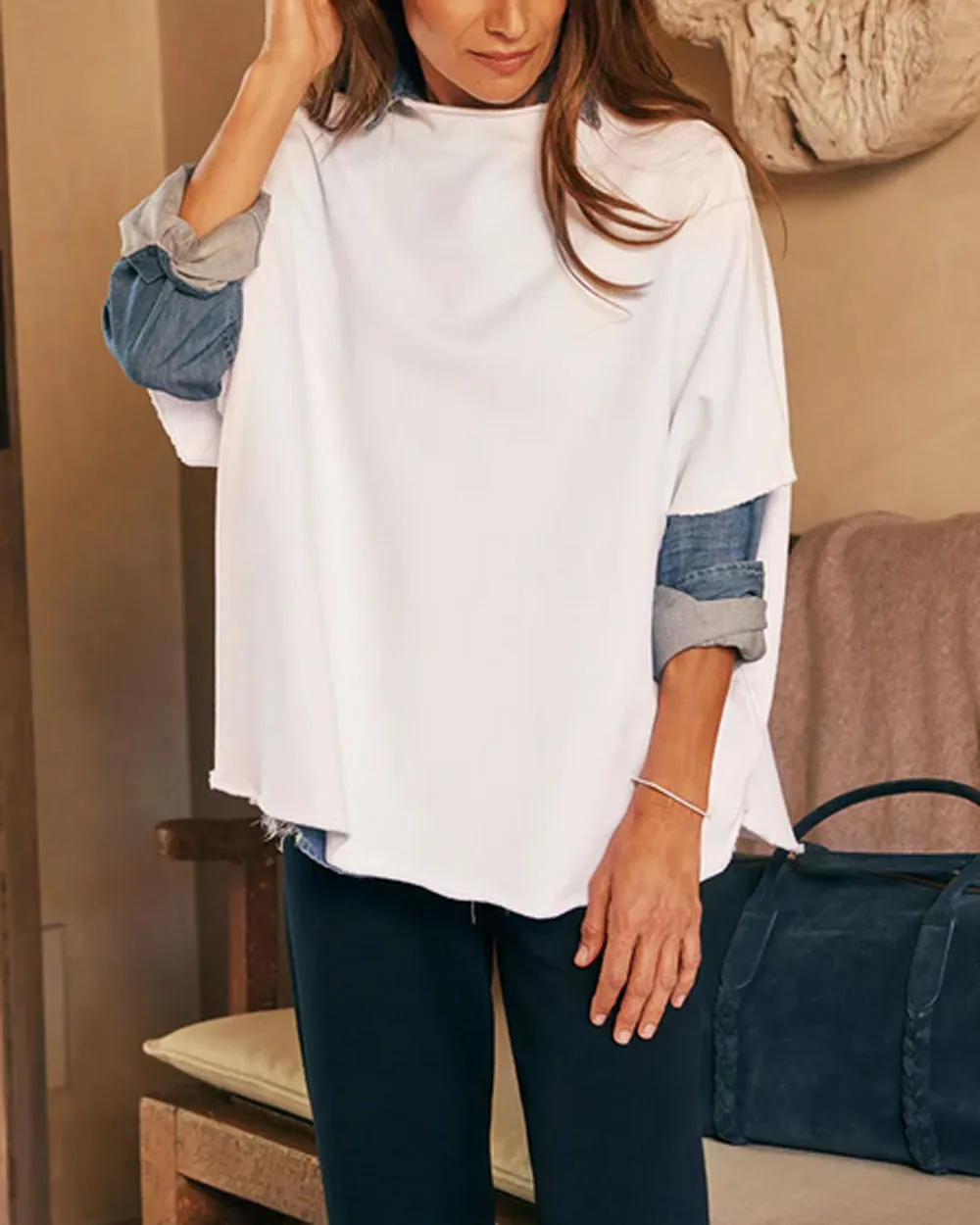 White Funnel Neck Capelet