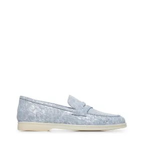 Wisteria and silver embossed suede loafers