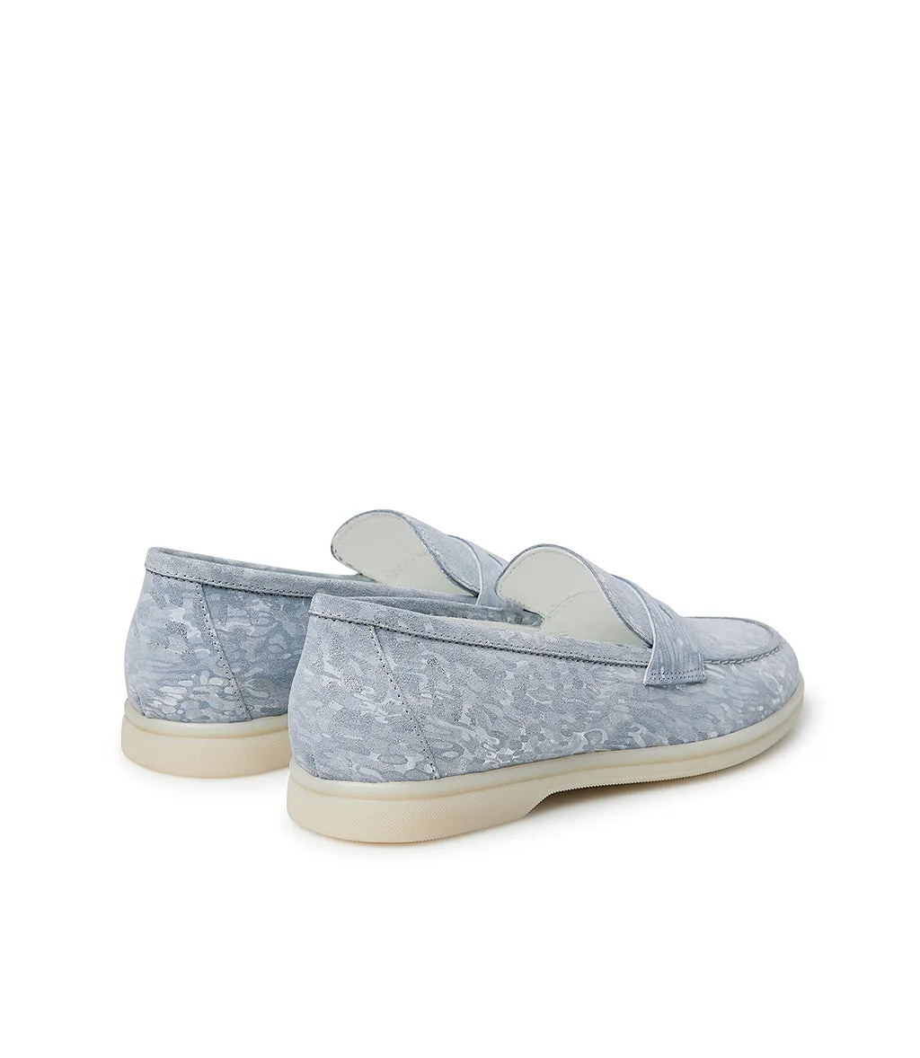 Wisteria and silver embossed suede loafers